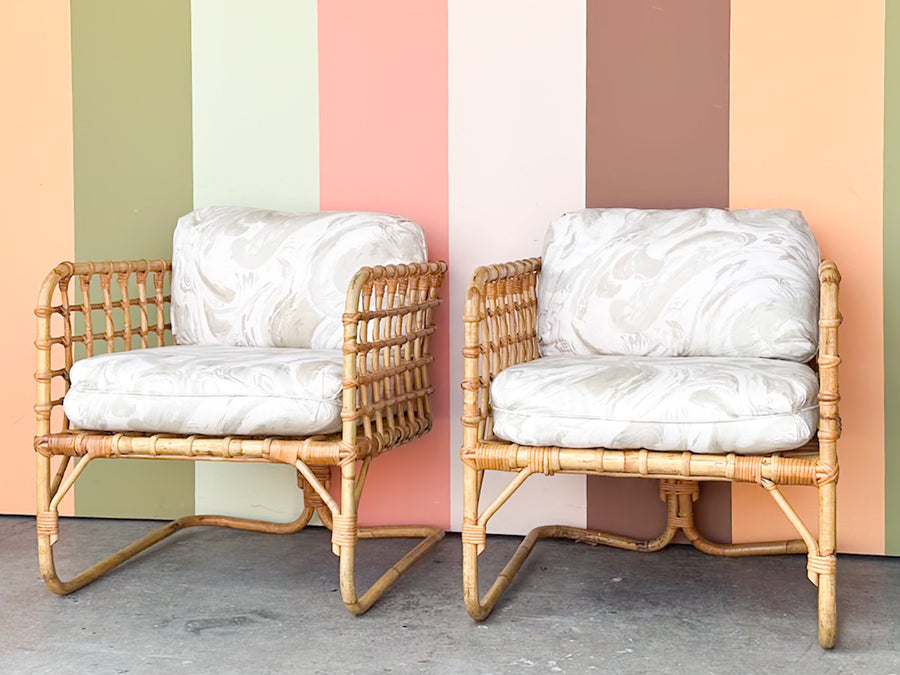 Pair of Rattan Grid Lounge Chairs