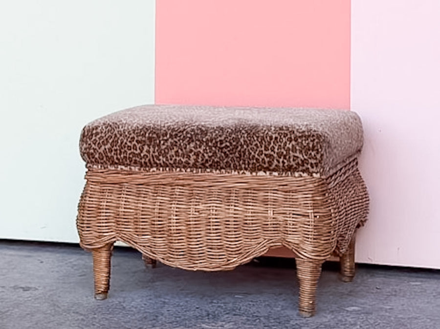 Petite Leopard Print Wicker Ottoman