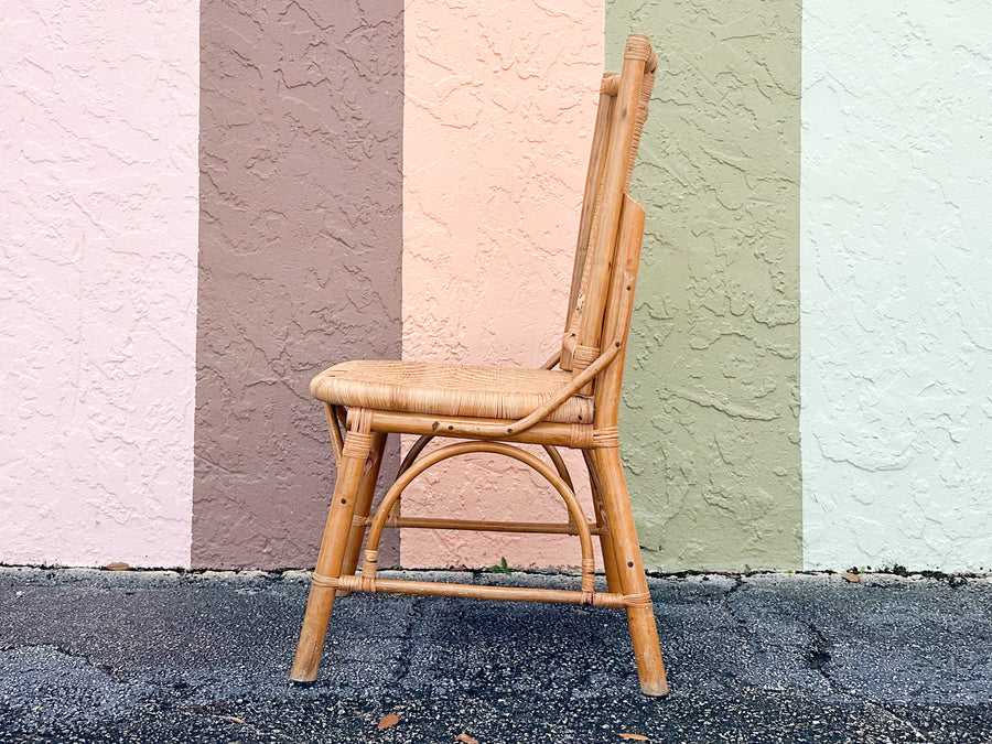 Set of Six Old Florida Style Rattan Dining Chairs