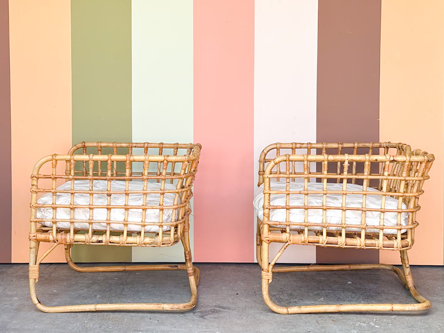 Pair of Rattan Grid Lounge Chairs