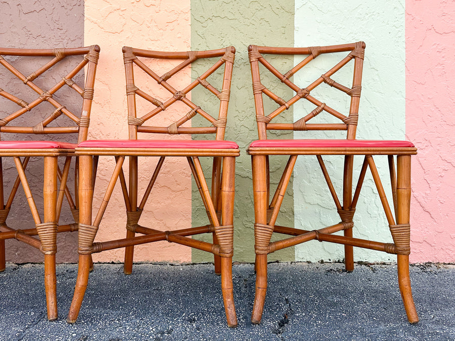 Set of Four Rattan Chippendale Chairs