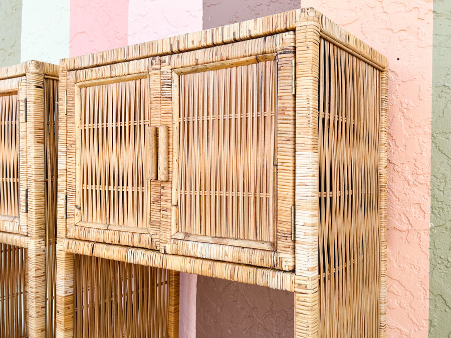 Pair of Island Style Rattan Wrapped Cabinets