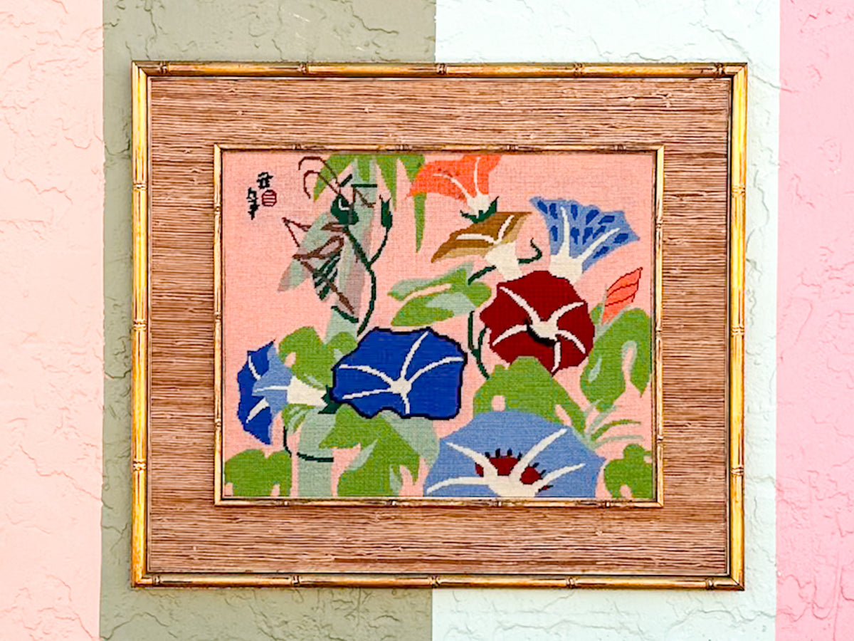 Grasshopper and Lotus Needlepoint Art