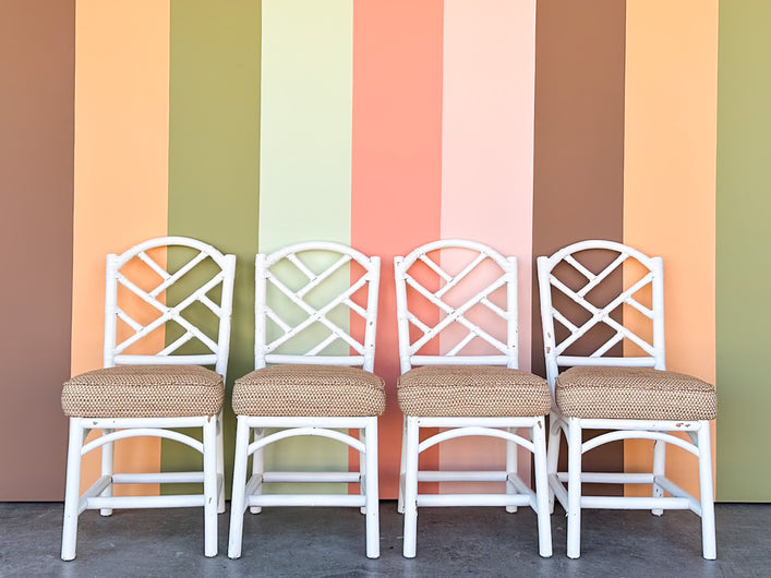Set of Four Chippendale Rattan Dining Chairs