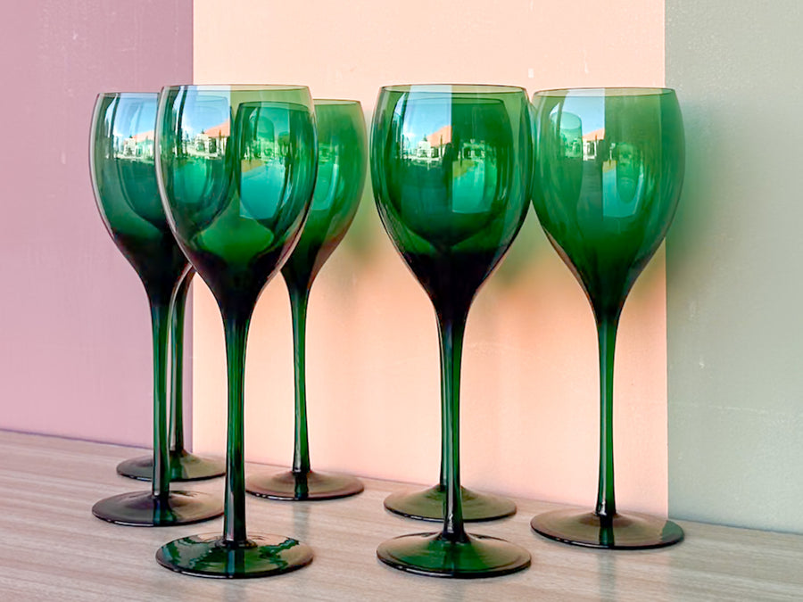 Set of Six Emerald Stemware