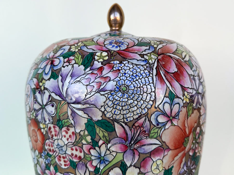 Pair of Colorful Floral Jars