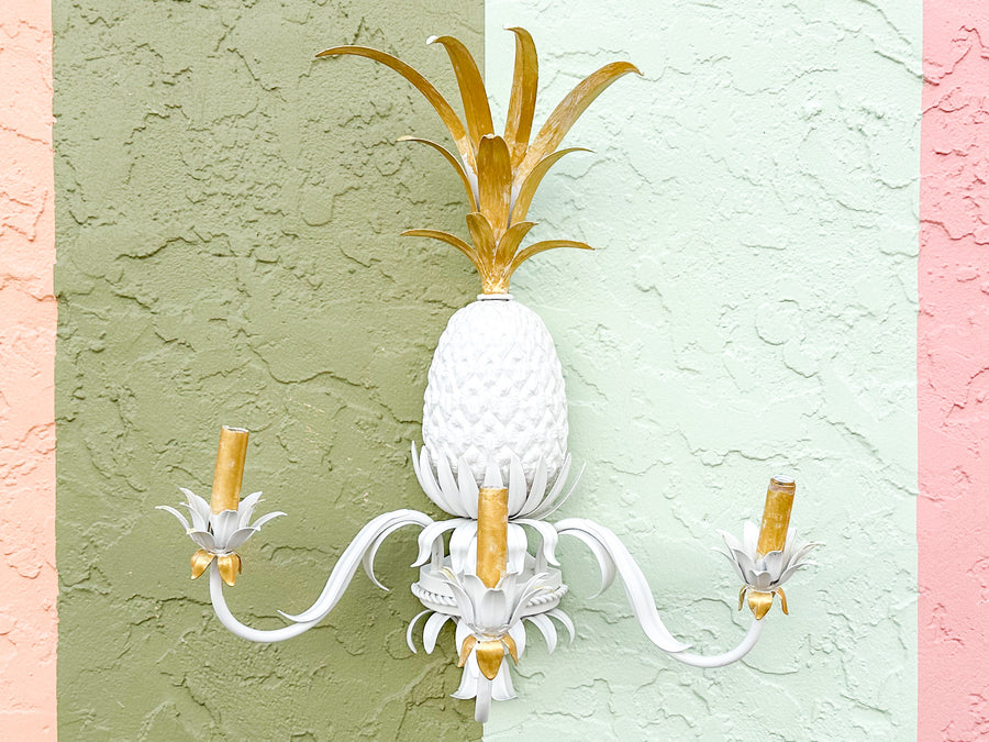 Pair of Italian Tole Pineapple Wall Sconces