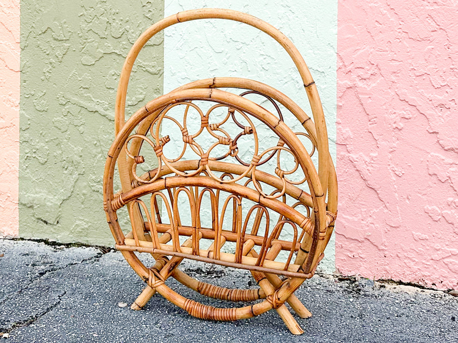 Whimsical Rattan Magazine Rack