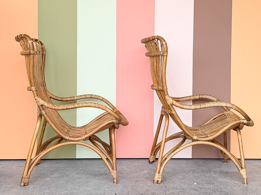 Pair of Island Chic Rattan Lounge Chairs