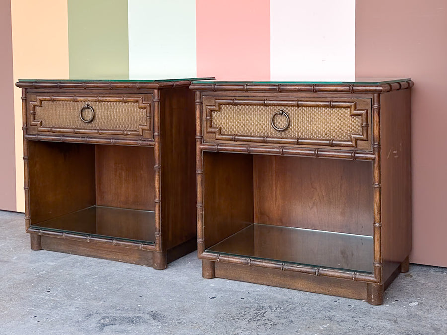 Pair of Handsome Drexel Faux Bamboo Nightstands