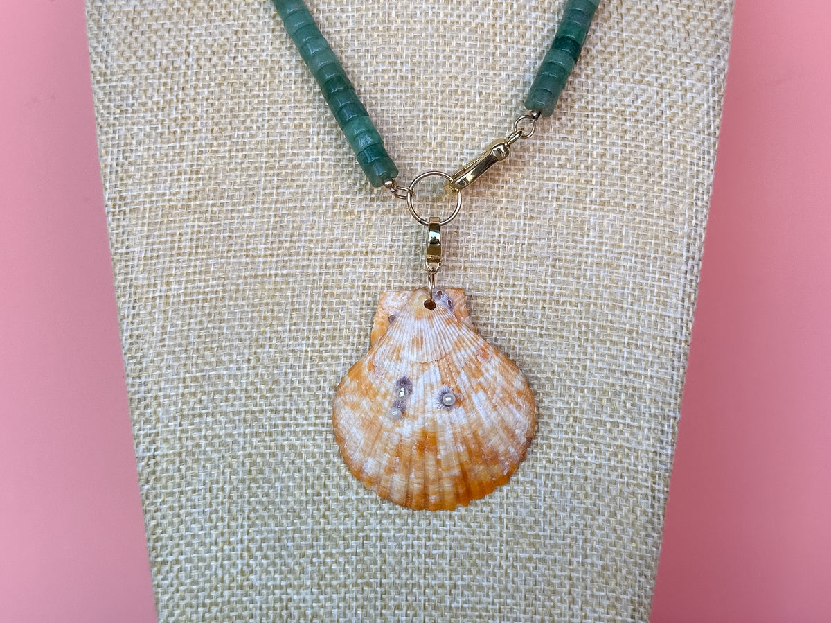 Palm Beach Regency's Green Jade Gemstone and Shell Necklace