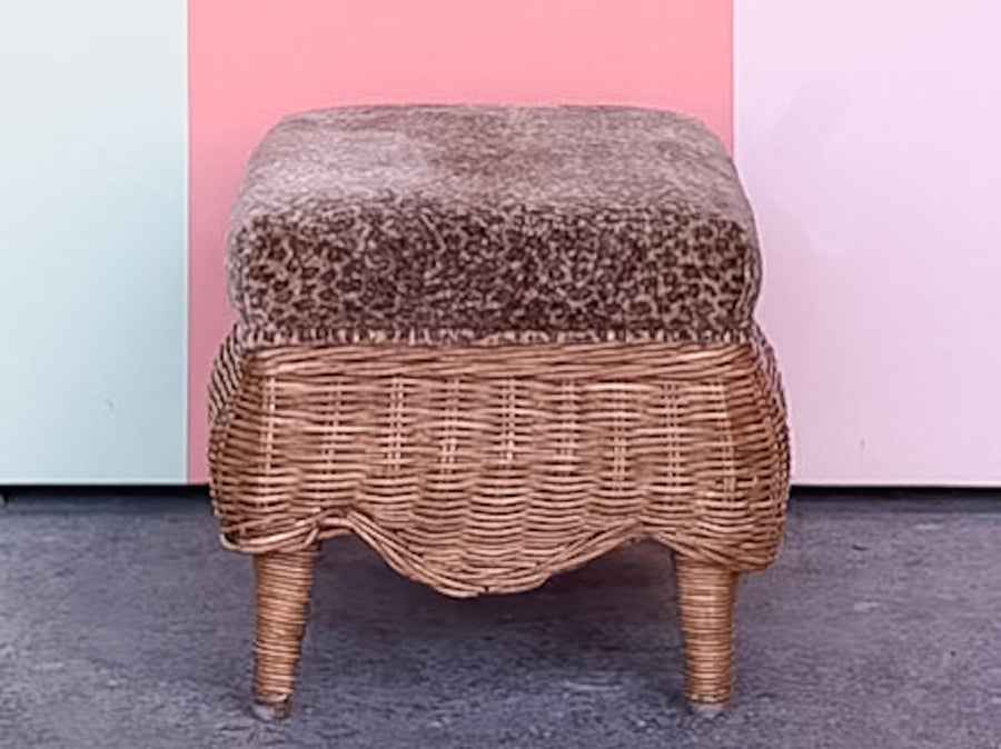 Petite Leopard Print Wicker Ottoman
