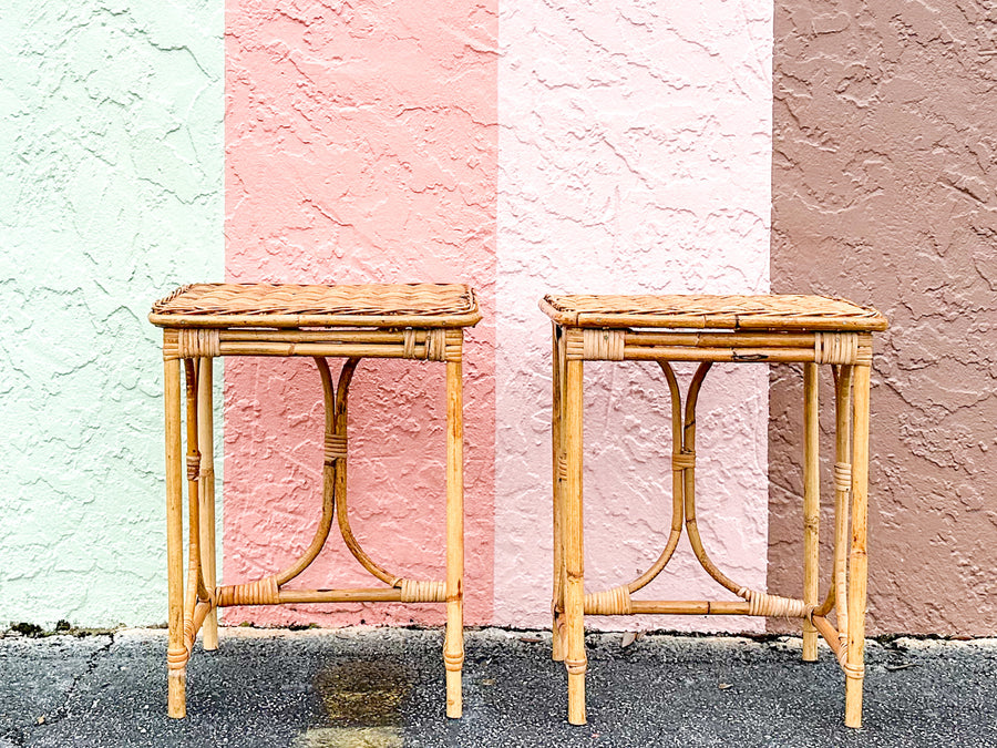 Pair of Cute Rattan Side Tables
