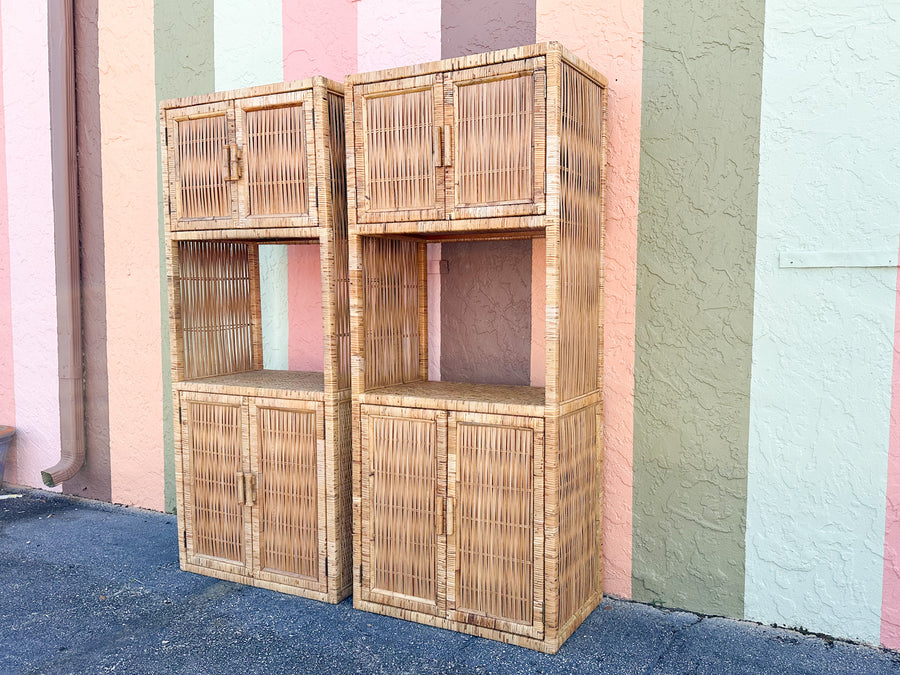 Pair of Island Style Rattan Wrapped Cabinets
