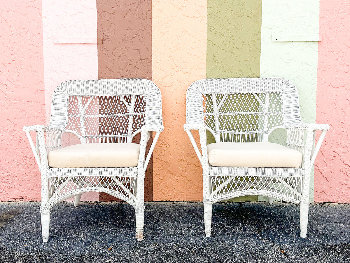 Pair of Braided Wicker Chic Lounge Chairs
