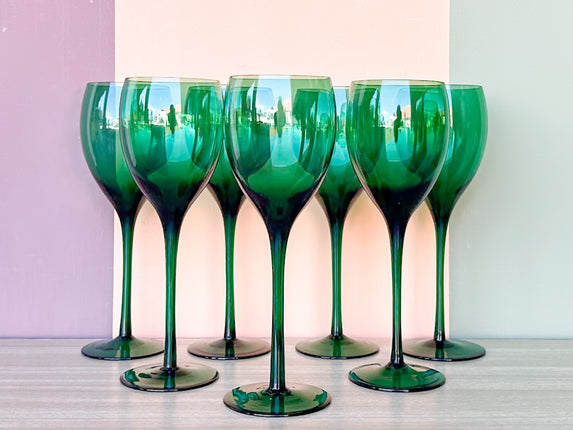 Set of Six Emerald Stemware