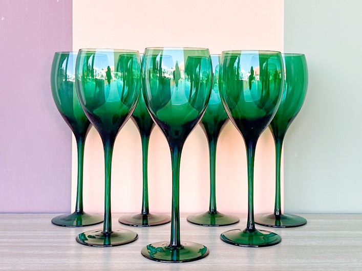Set of Six Emerald Stemware
