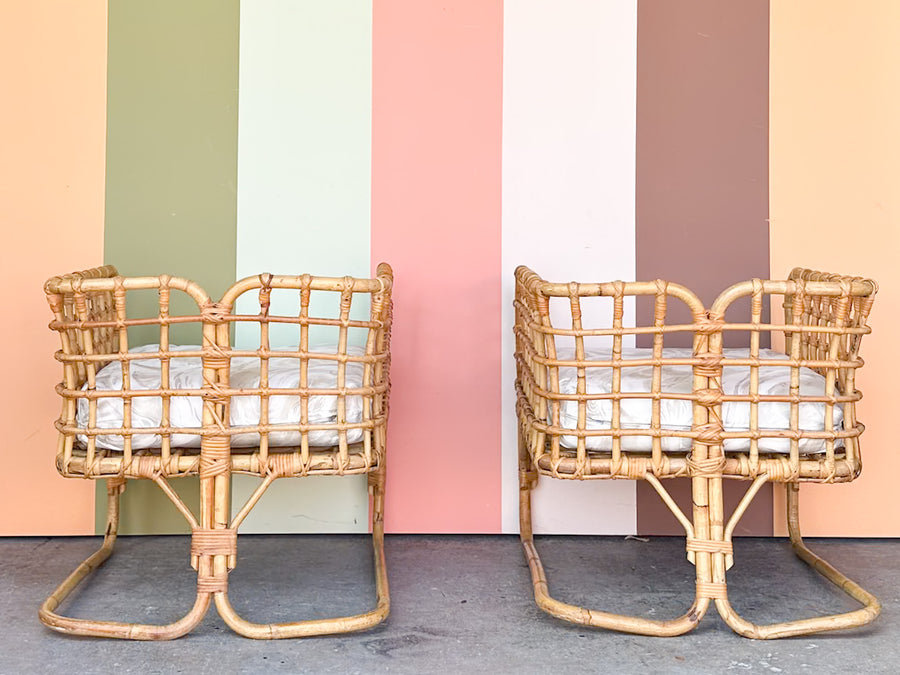 Pair of Rattan Grid Lounge Chairs