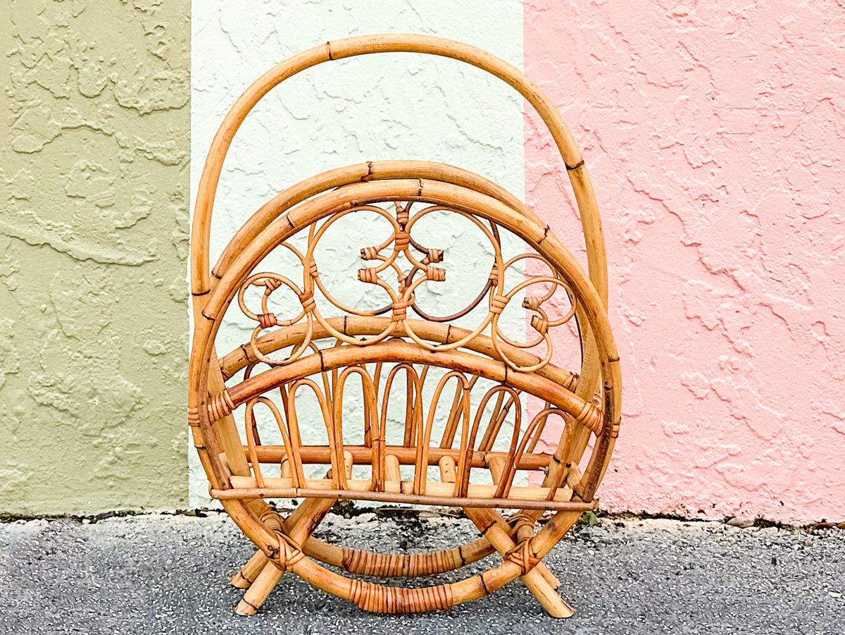 Whimsical Rattan Magazine Rack