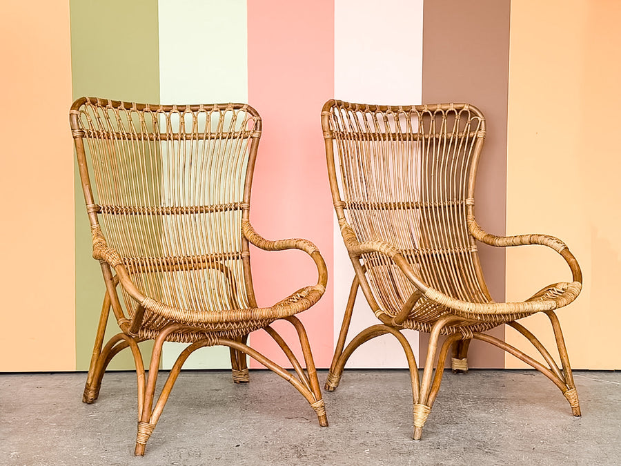 Pair of Island Chic Rattan Lounge Chairs