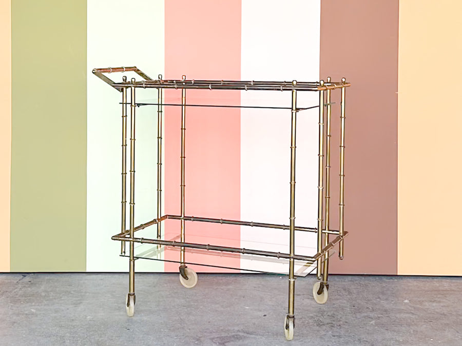 Hollywood Regency Faux Bamboo Metal Bar Cart