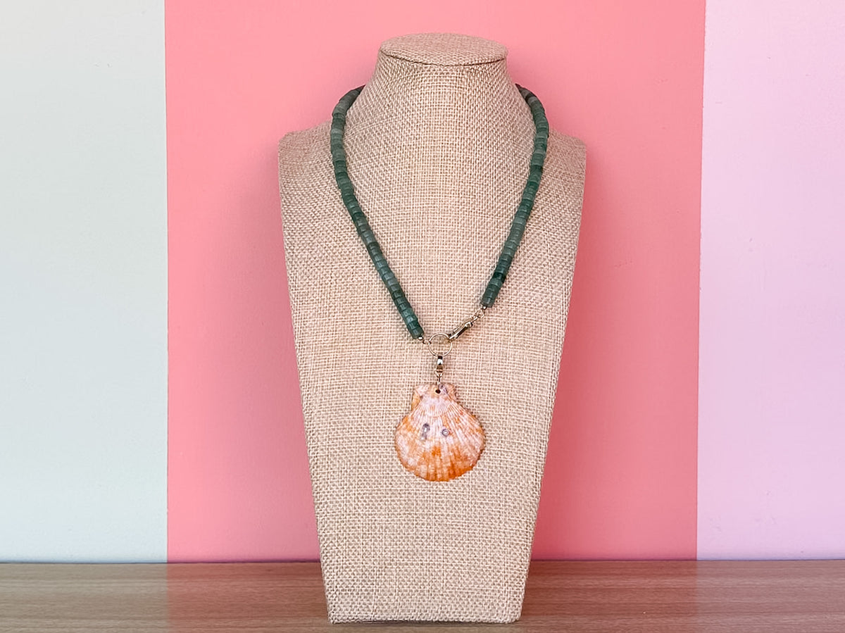Palm Beach Regency's Green Jade Gemstone and Shell Necklace