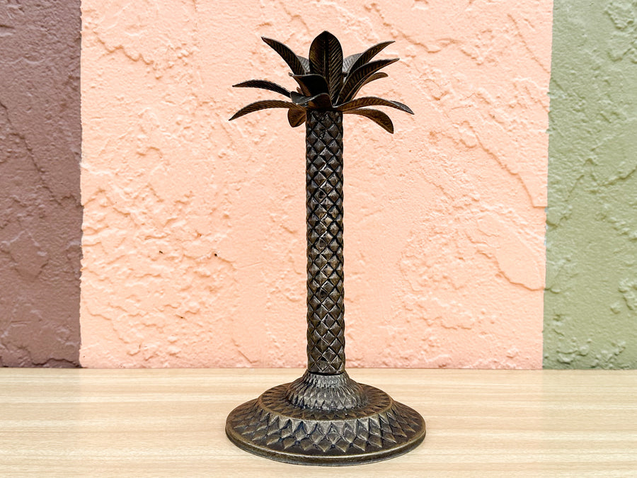 Set of Three Metal Palm Tree Candlesticks