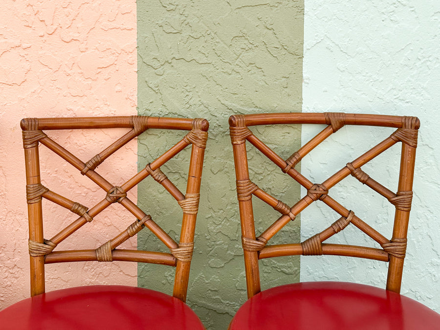 Set of Four Rattan Chippendale Chairs