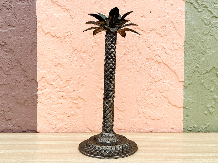 Set of Three Metal Palm Tree Candlesticks