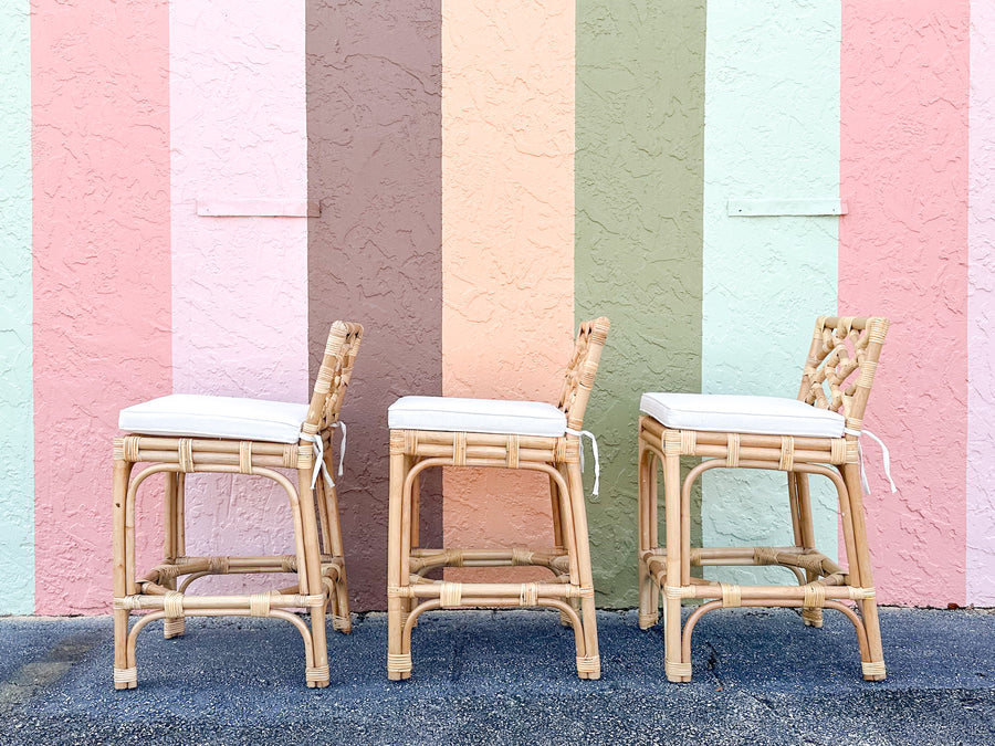 Set of Three Modern Rattan Counter Stools