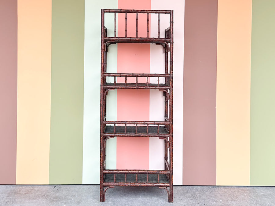 Handsome Faux Bamboo and Wicker Etagere