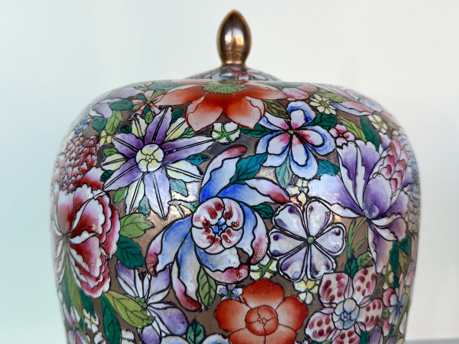 Pair of Colorful Floral Jars