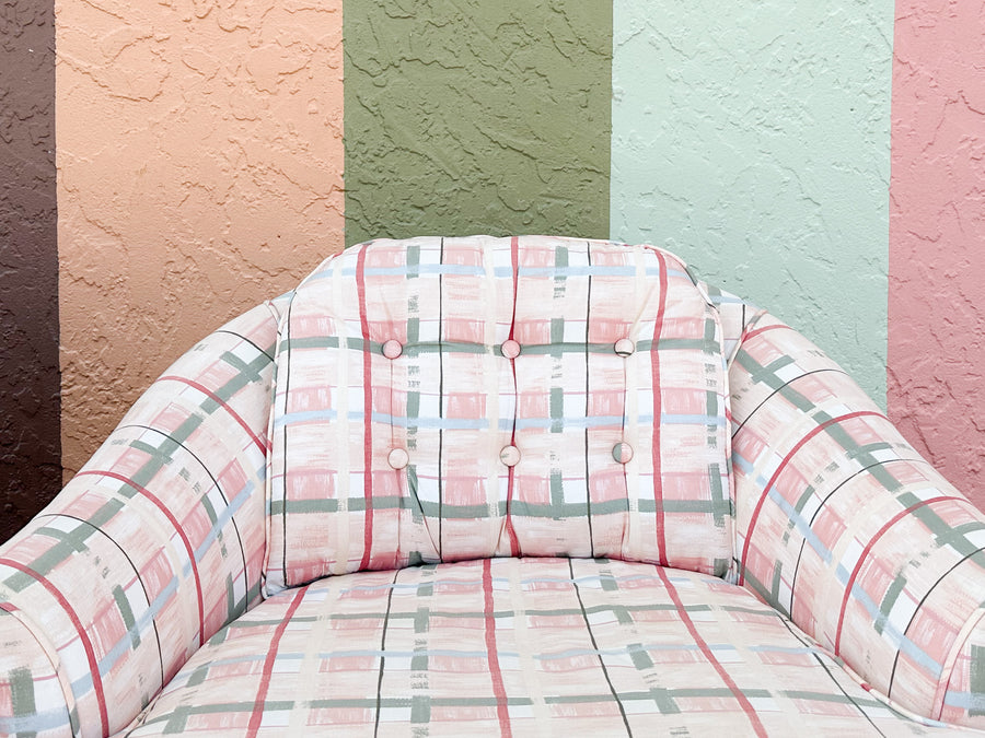 Pair of Palm Beachy Upholstered Barrel Chairs