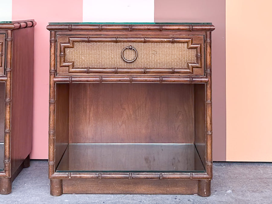 Pair of Handsome Drexel Faux Bamboo Nightstands
