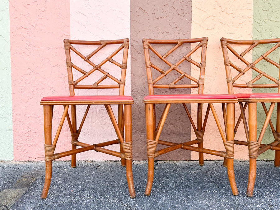 Set of Four Rattan Chippendale Chairs