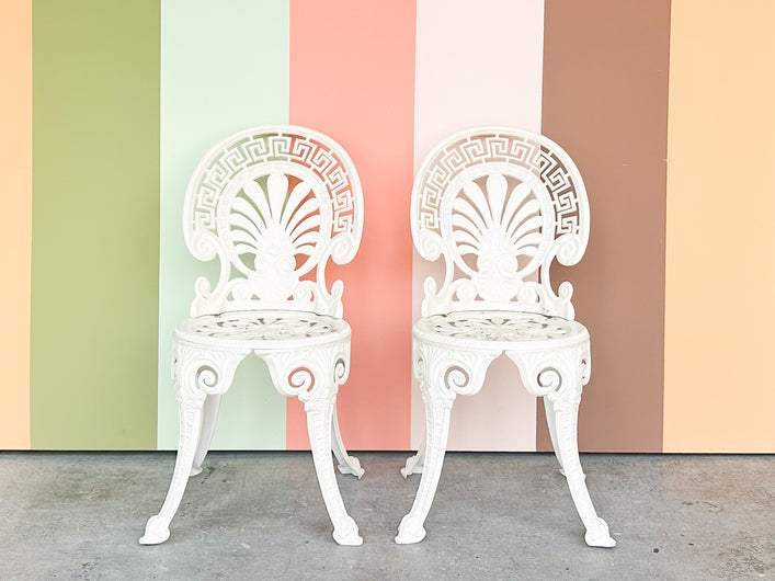 Pair of Aluminum Greek Key Outdoor Chairs