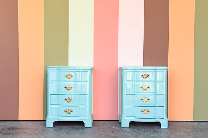 Pair of Draper Style Turquoise Nightstands