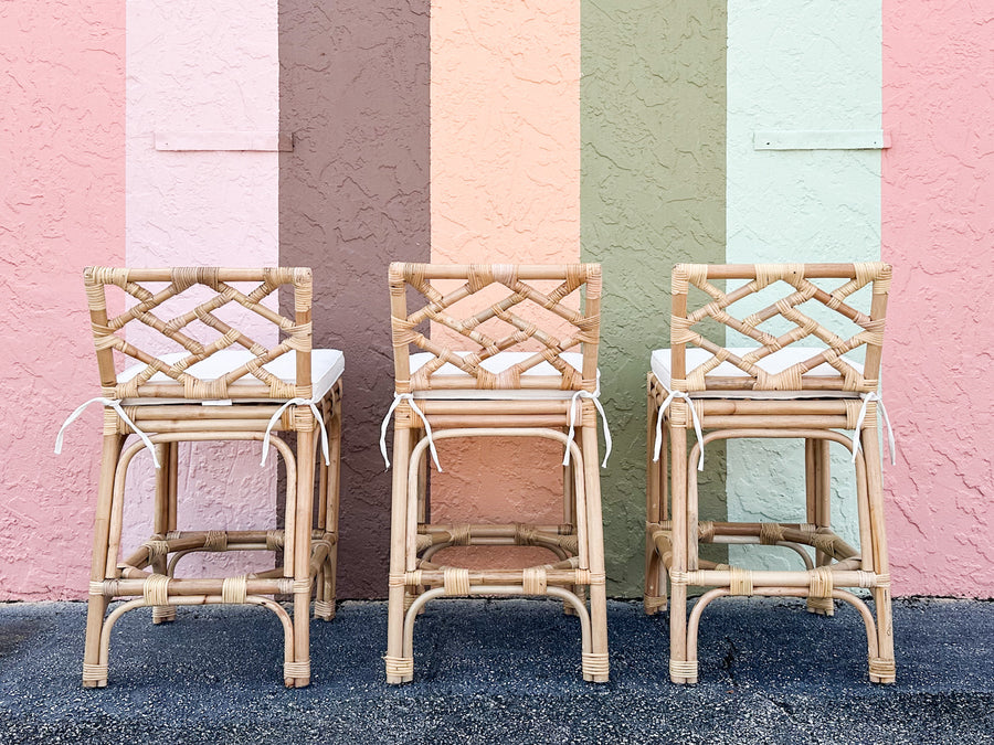 Set of Three Modern Rattan Counter Stools