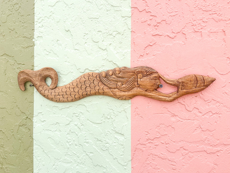 Hand Carved Wood Mermaid Wall Art