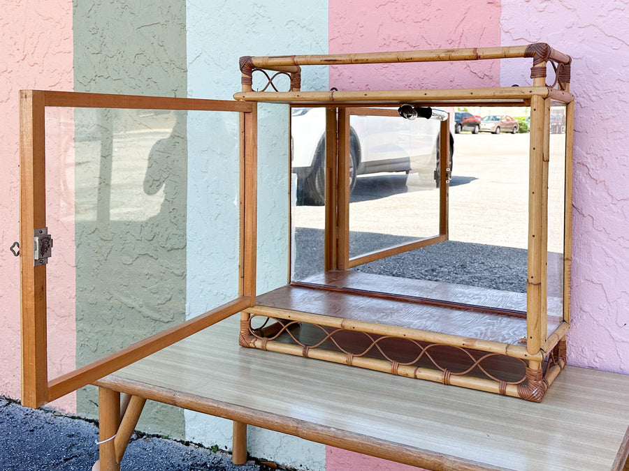 Old Florida Bamboo Mirrored Curio Cabinet