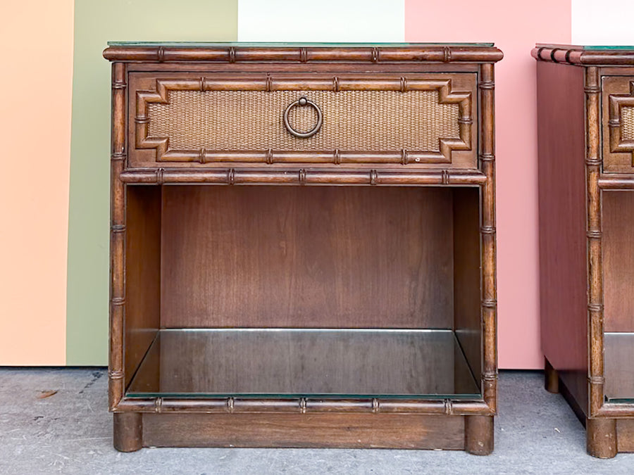 Pair of Handsome Drexel Faux Bamboo Nightstands