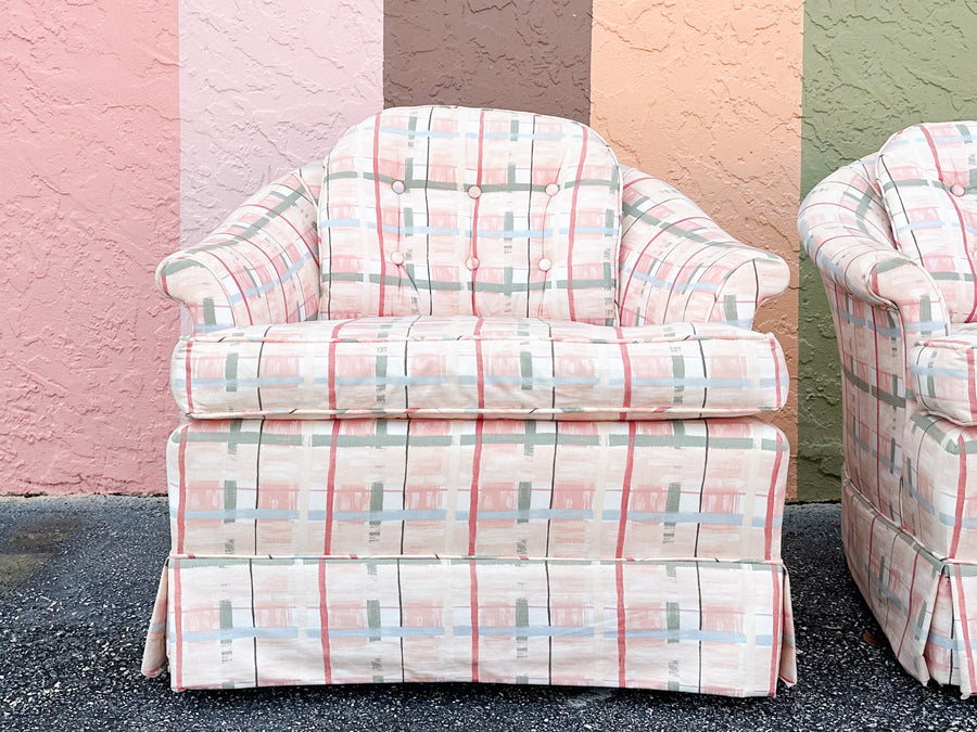 Pair of Palm Beachy Upholstered Barrel Chairs