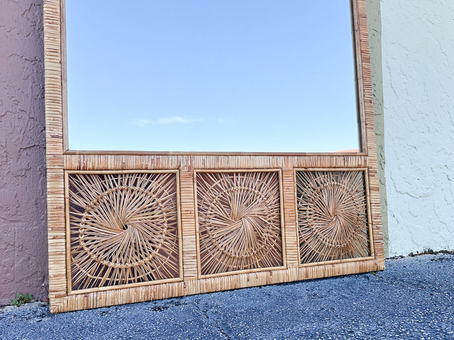 Large Rattan Medallion Mirror