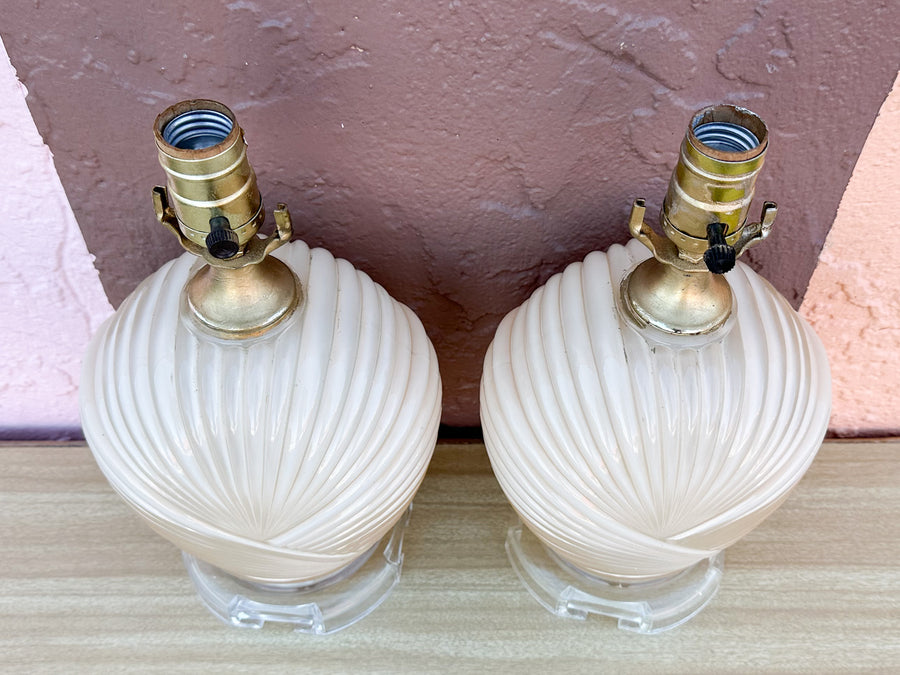 Pair of Pretty Cream Glass Lamps