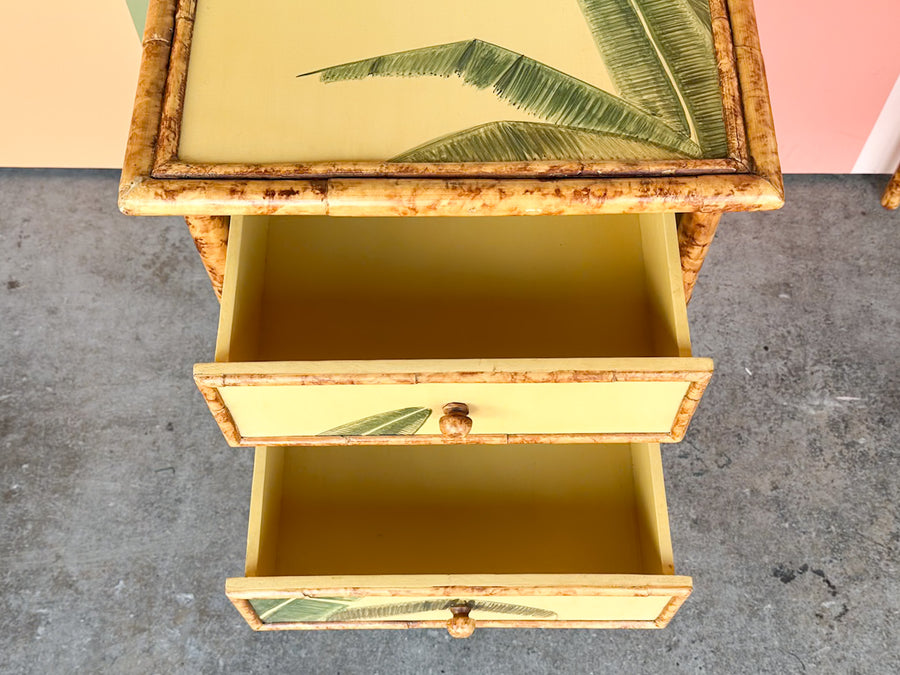 Pair of Banana Leaf Rattan Nightstands