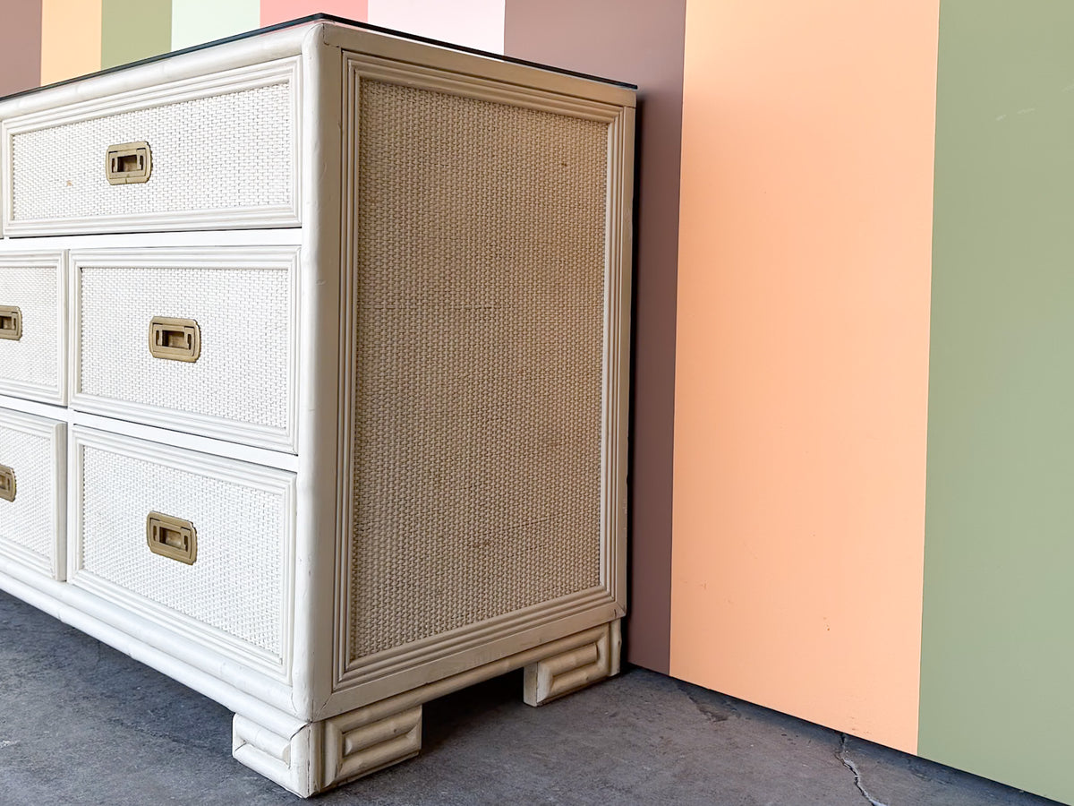Drexel Campaign Style Rattan Dresser
