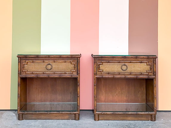 Pair of Handsome Drexel Faux Bamboo Nightstands