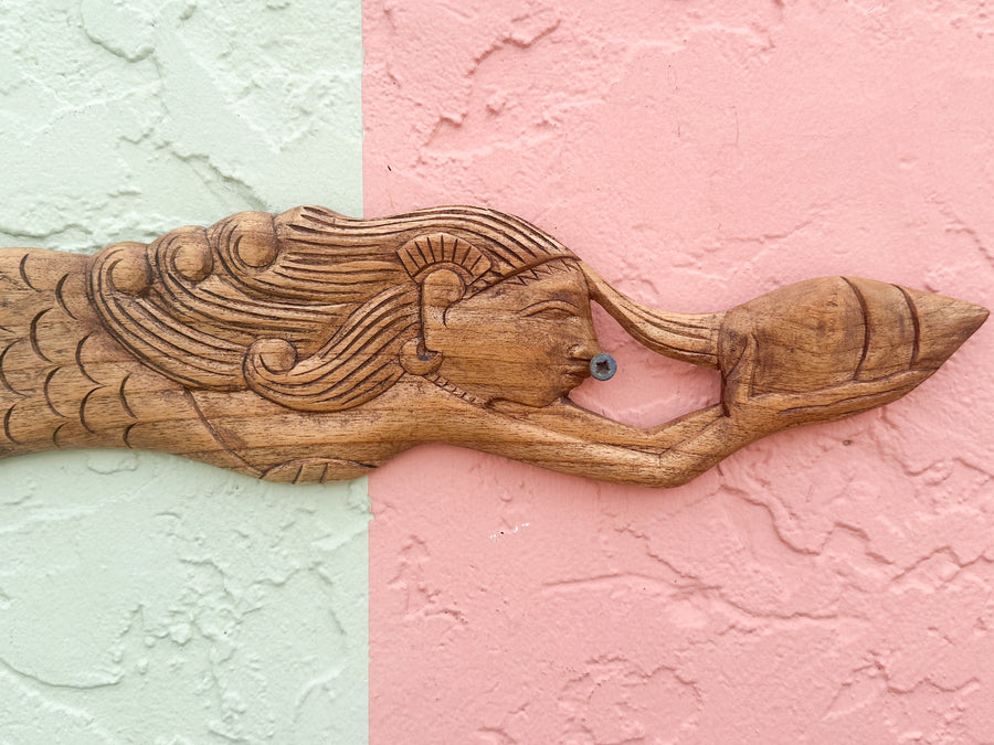 Hand Carved Wood Mermaid Wall Art