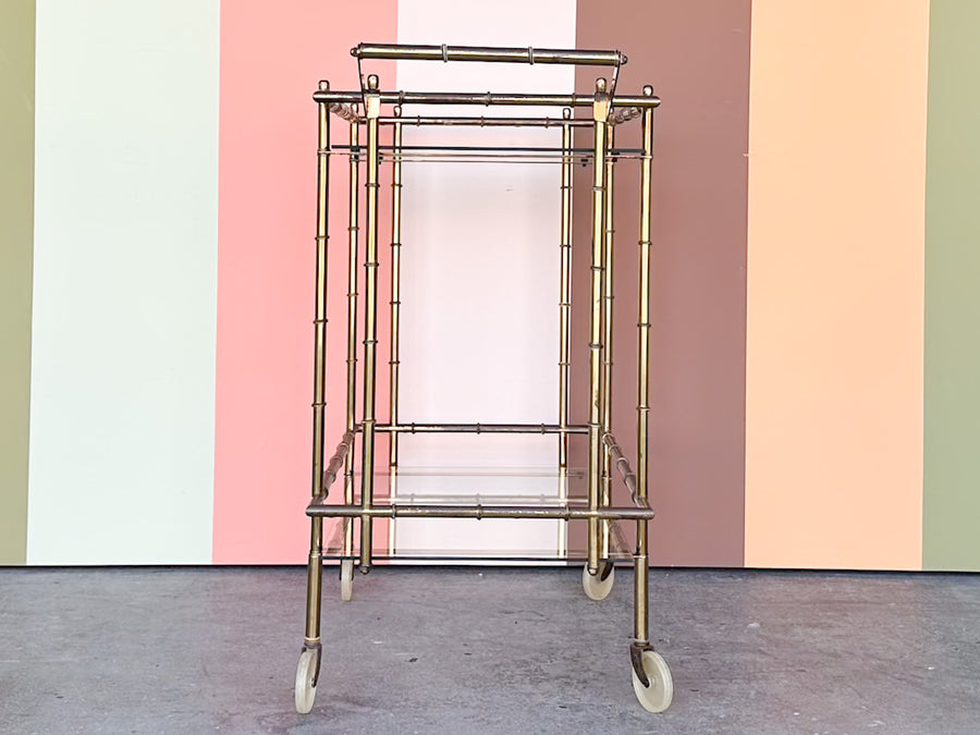 Hollywood Regency Faux Bamboo Metal Bar Cart