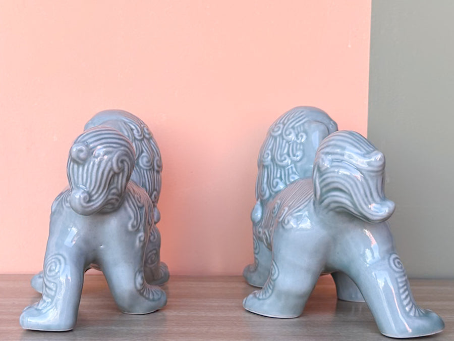Pair of Celadon Foo Dogs